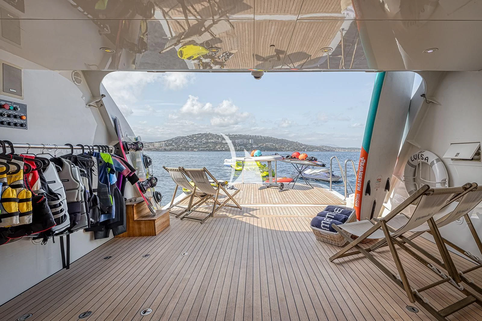 a boat on a deck aboard LUISA Yacht for Charter