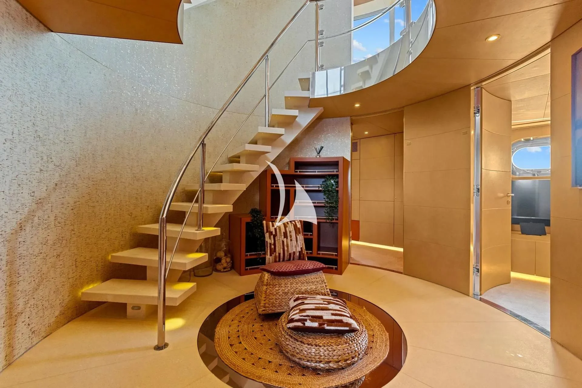 a staircase in a building aboard LUISA Yacht for Charter