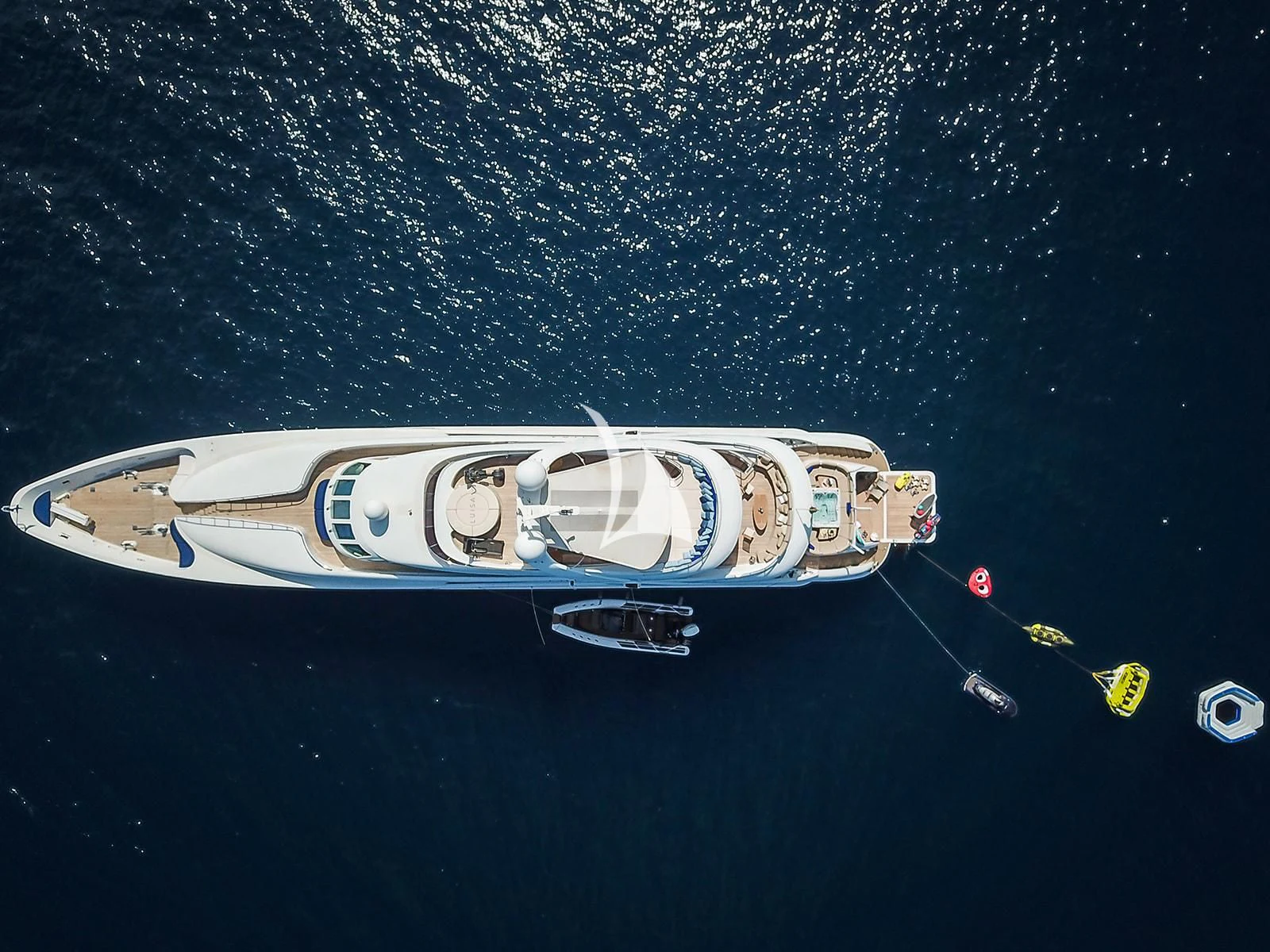 a space ship in the water aboard LUISA Yacht for Charter