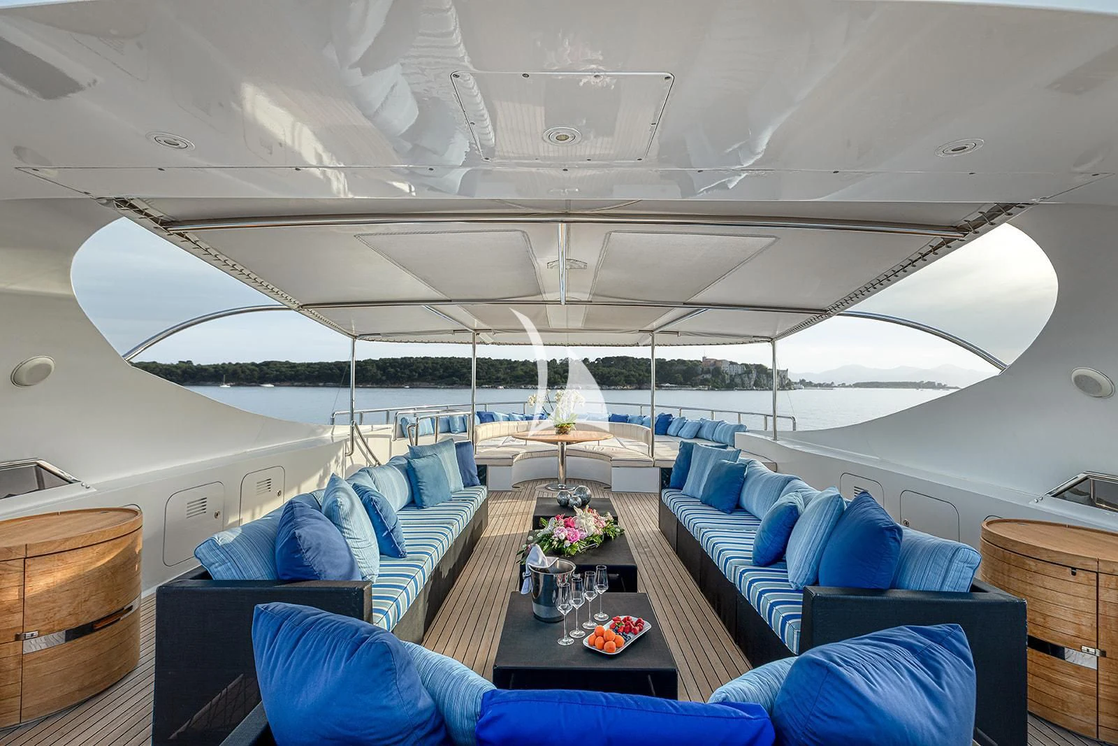 a room with a couch and a table aboard LUISA Yacht for Charter