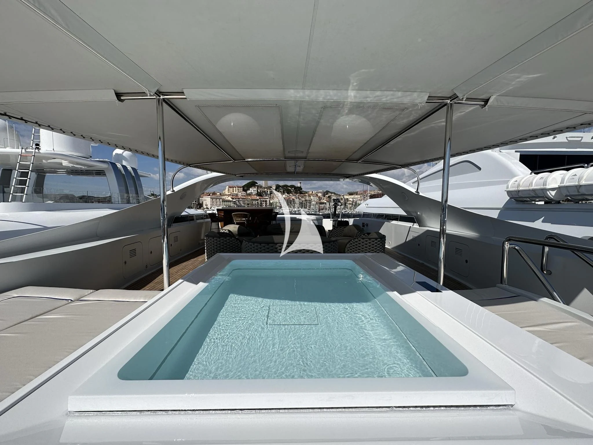 a swimming pool in a building aboard LUISA Yacht for Charter