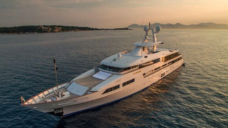 a large white ship in the water aboard LE PHARAON Yacht for Sale