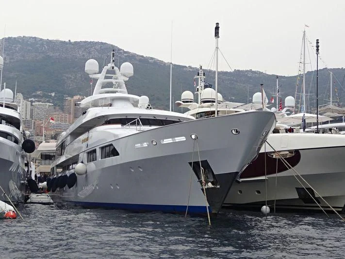 a boat docked in the water aboard LE PHARAON Yacht for Sale