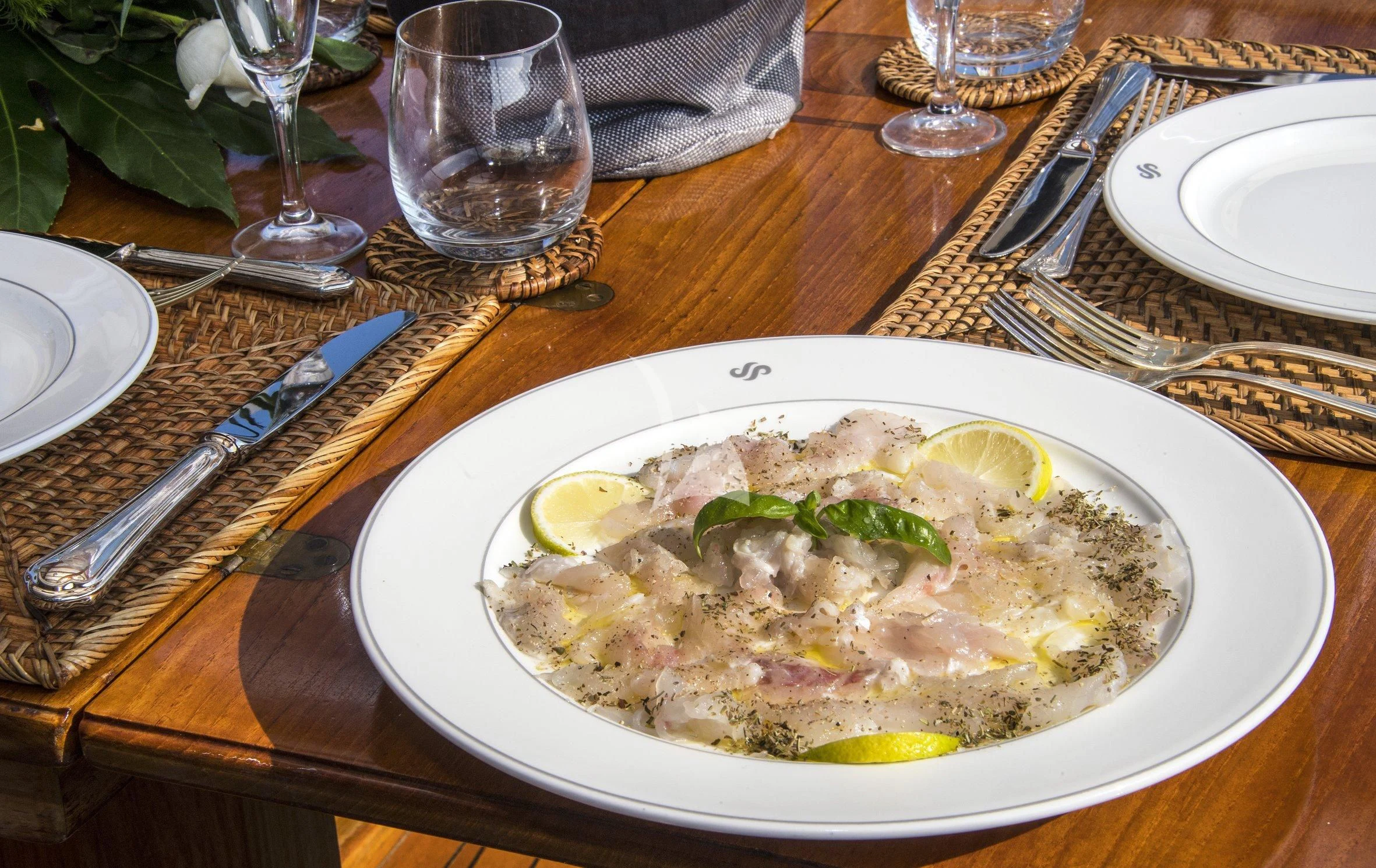 a plate of food aboard SEA PRINCE Yacht for Sale