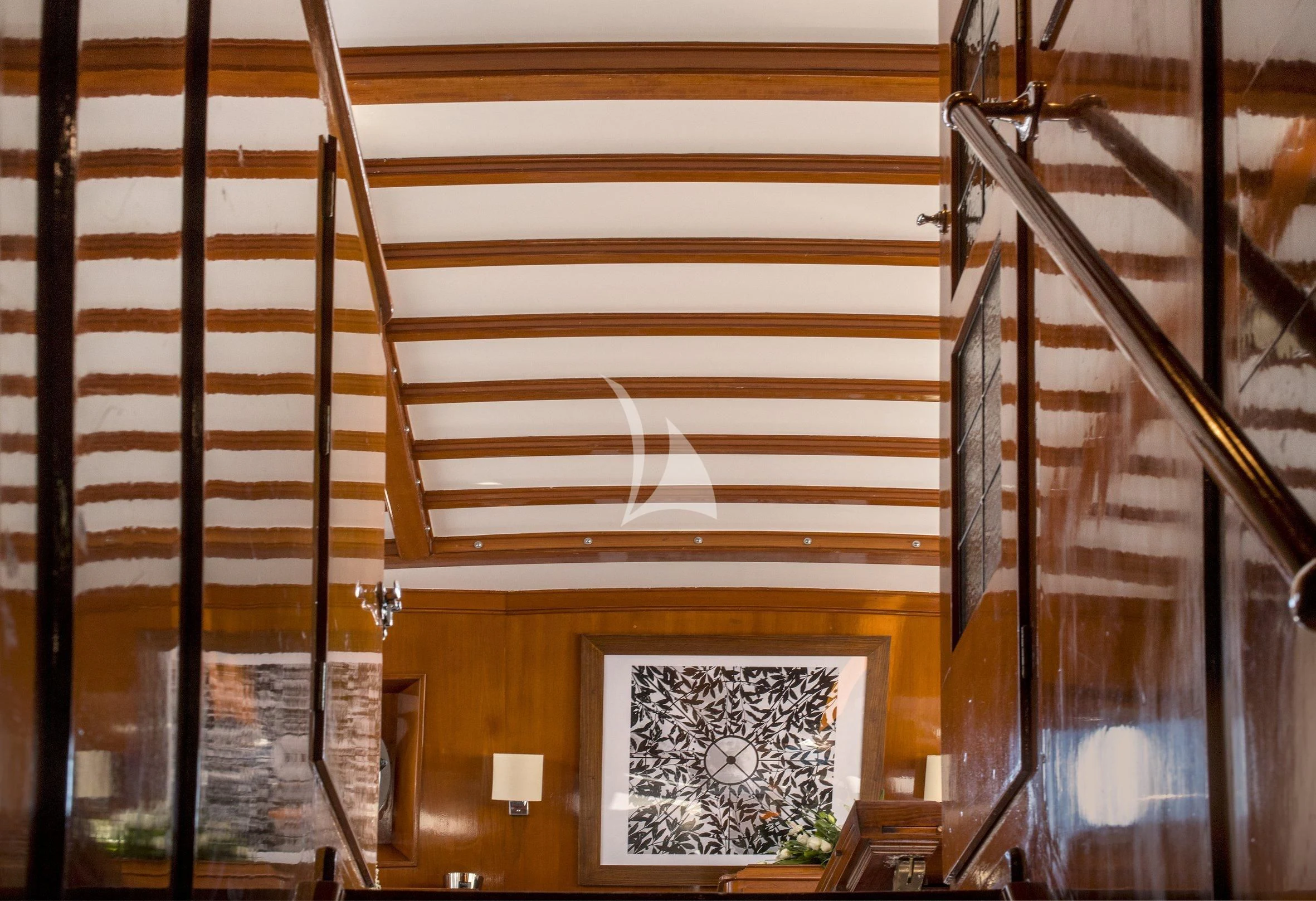 a window with a cross on it aboard SEA PRINCE Yacht for Sale