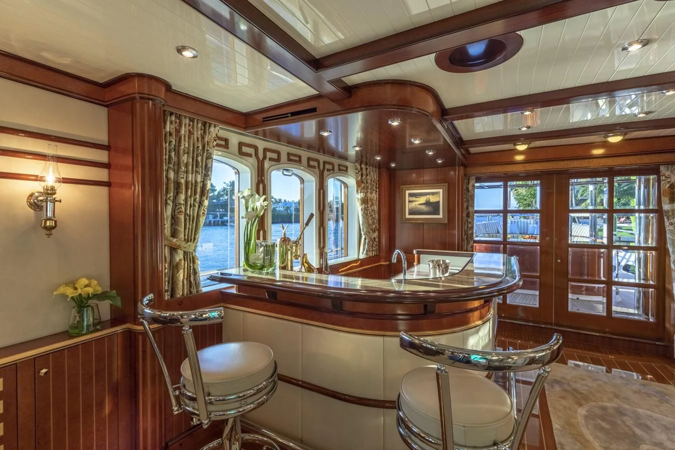 a large kitchen with a large island aboard NADAN Yacht for Sale