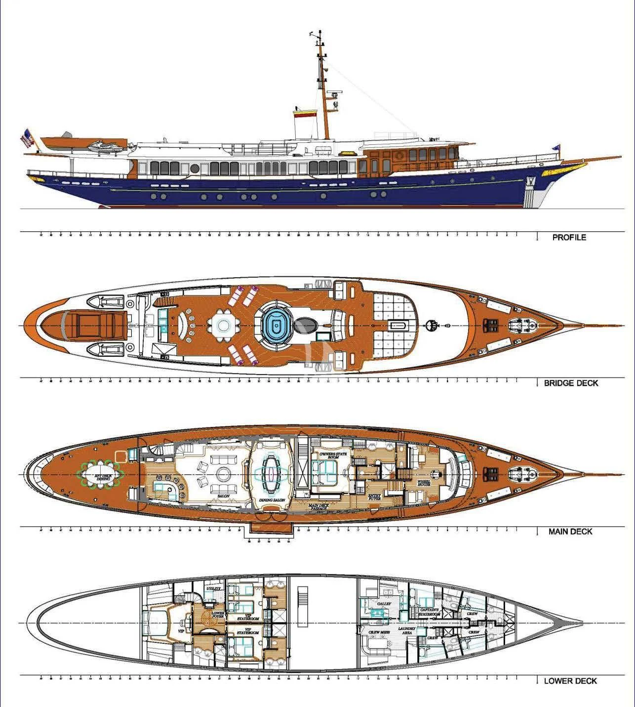 a large ship with a clock on it aboard NADAN Yacht for Sale