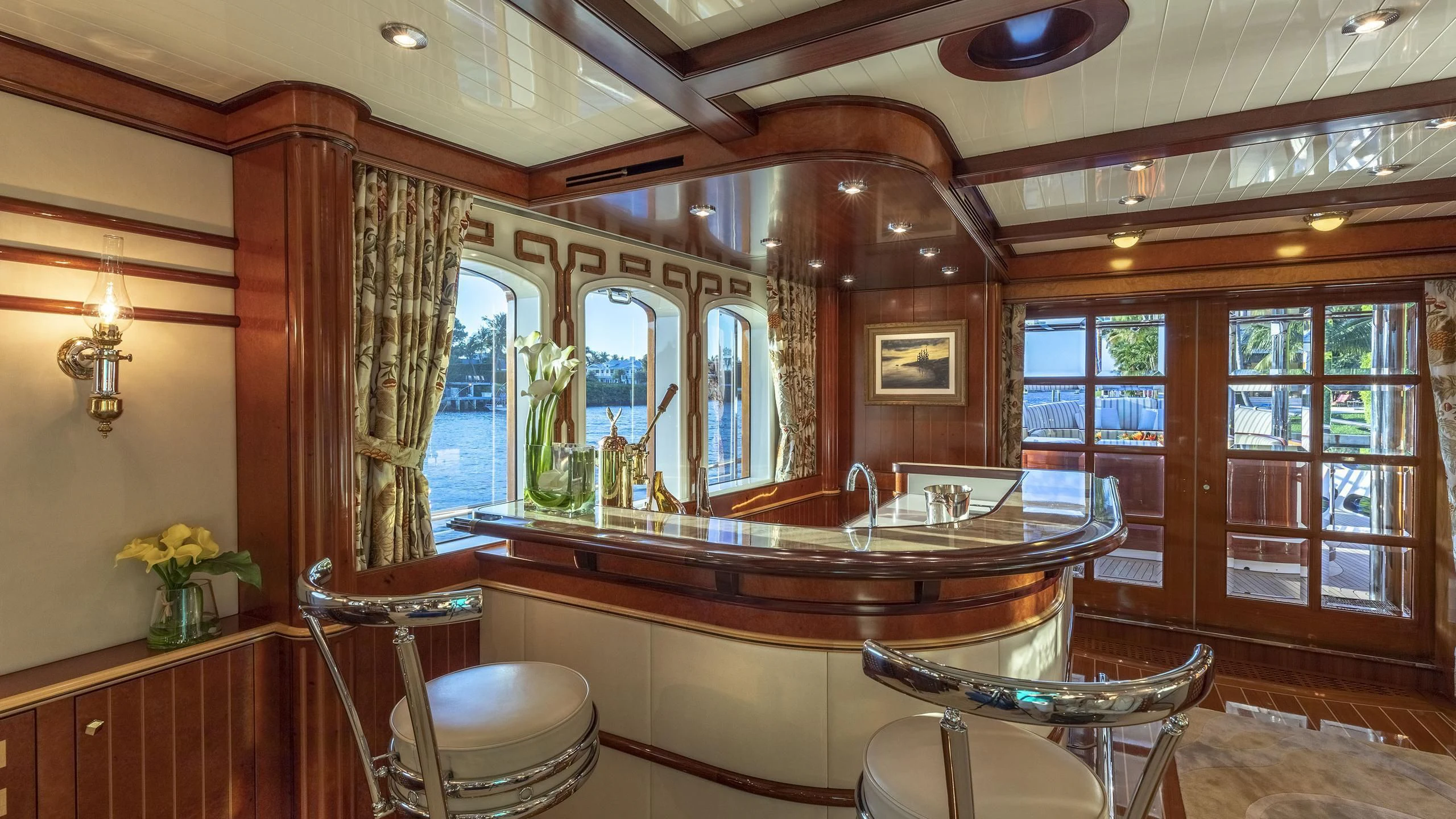 a large kitchen with a large island aboard NADAN Yacht for Sale