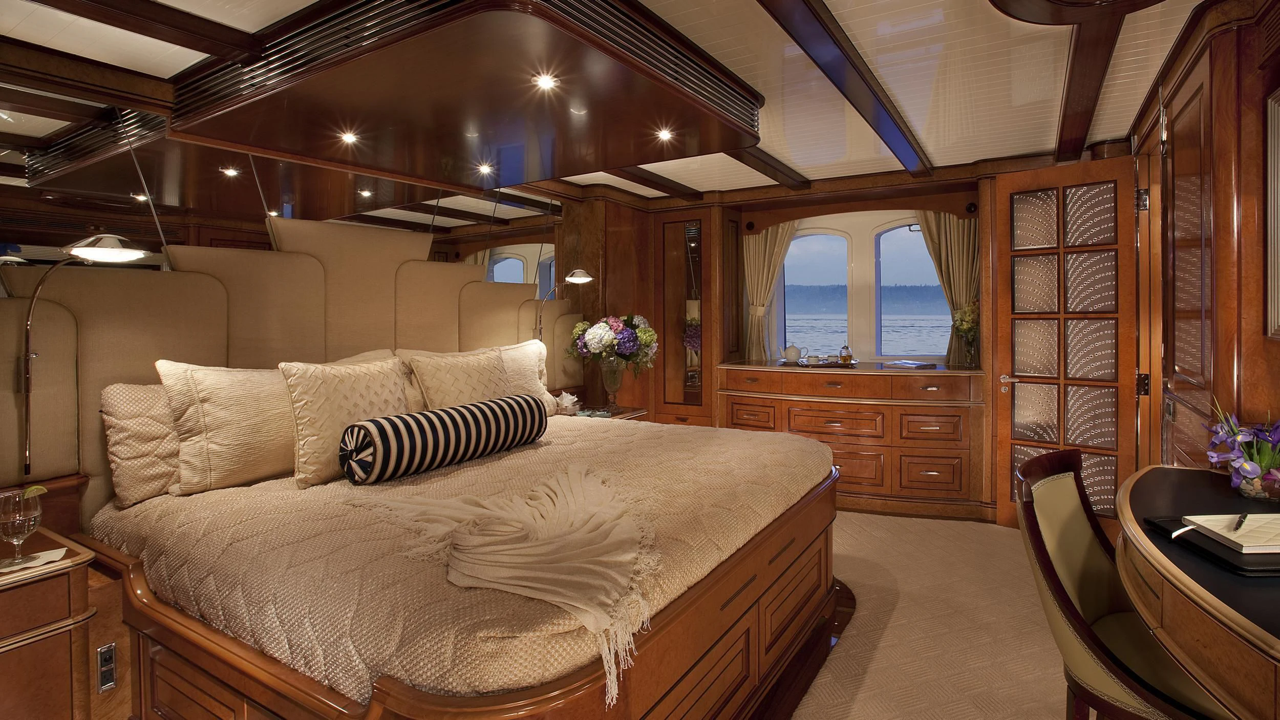 a large bed in a cabin aboard NADAN Yacht for Sale