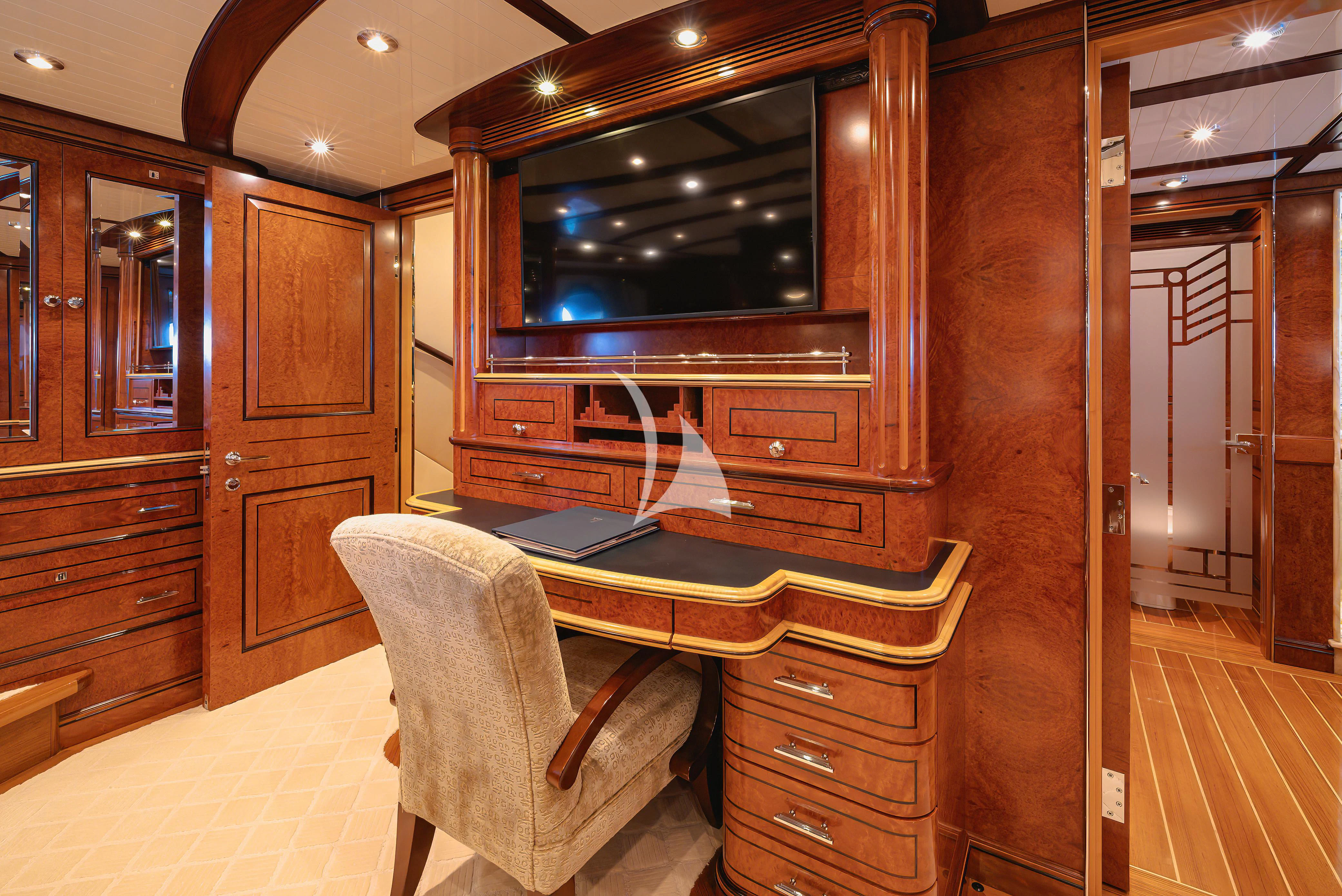 a desk in a room aboard NADAN Yacht for Sale