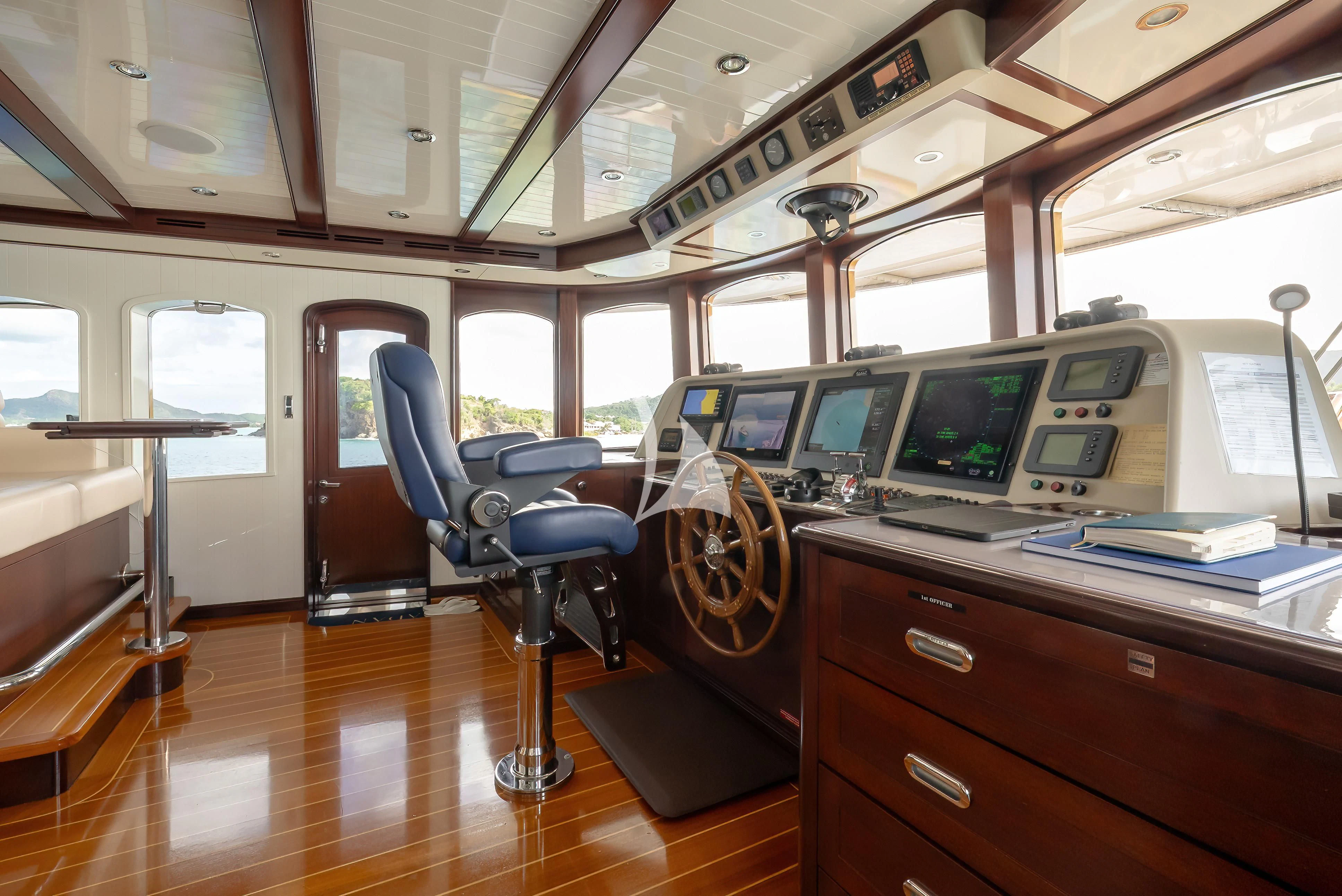 a room with a desk and computer aboard NADAN Yacht for Sale