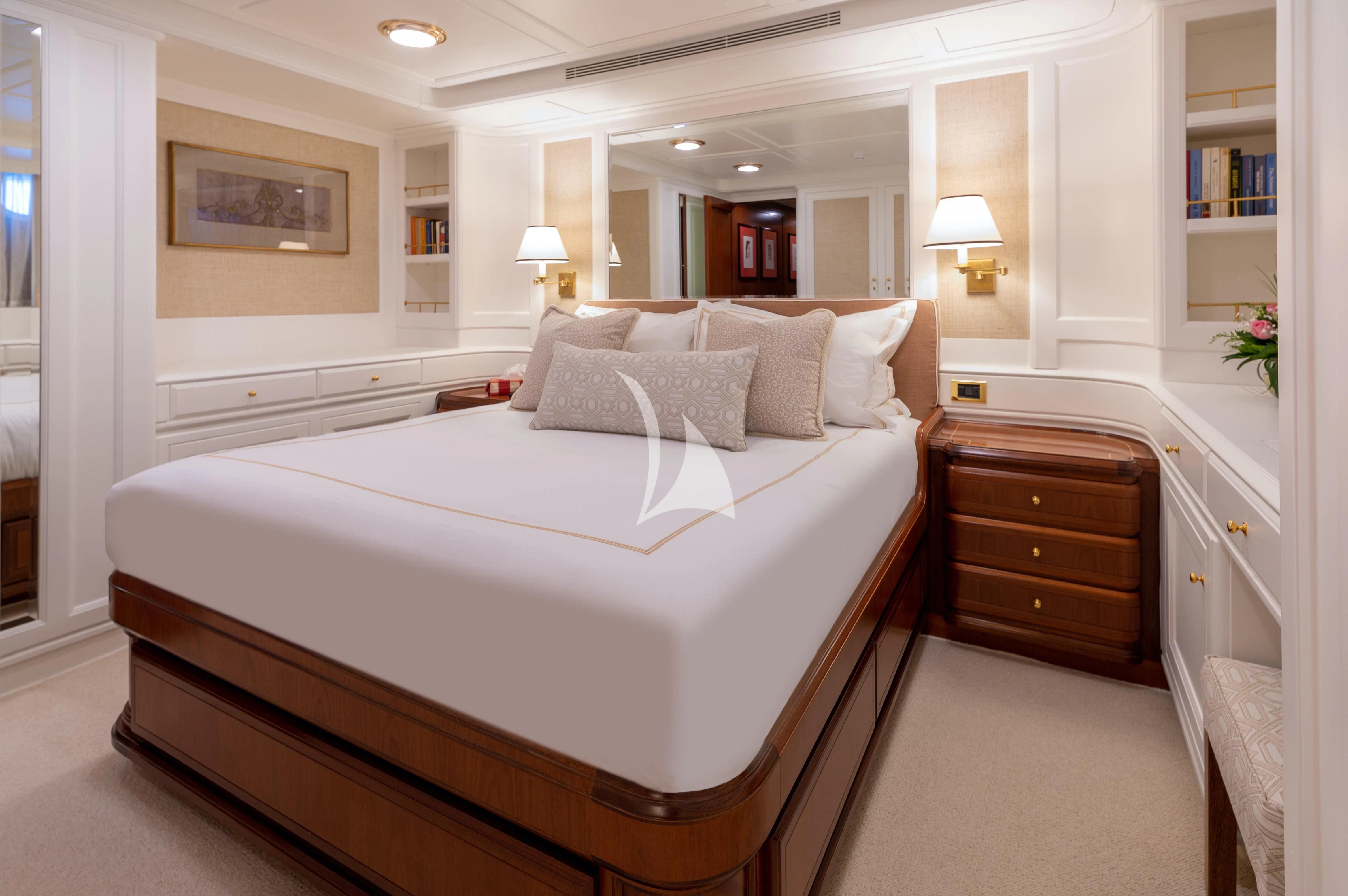 a bed in a room aboard OKTANA Yacht for Sale