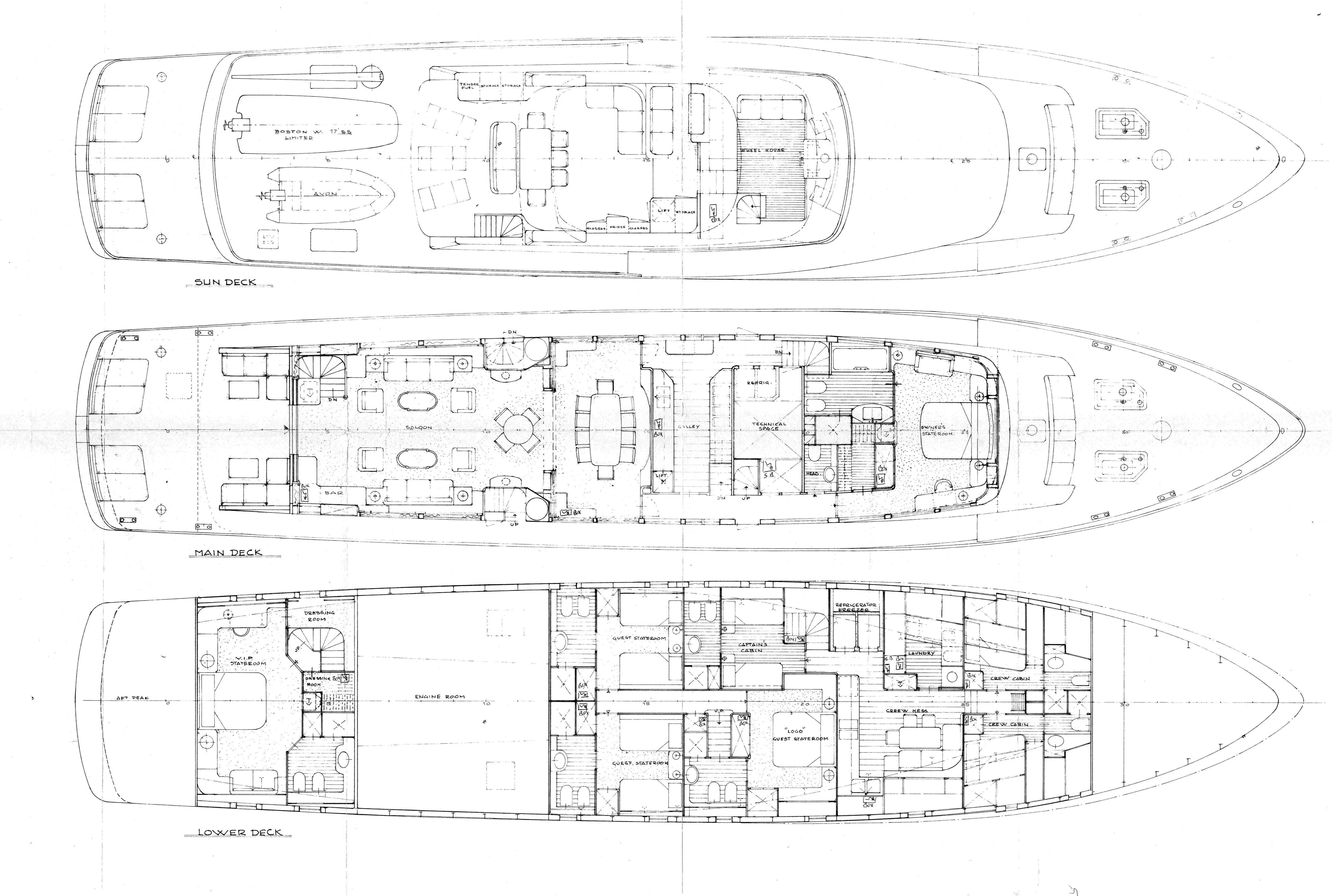 diagram, engineering drawing aboard OKTANA Yacht for Sale