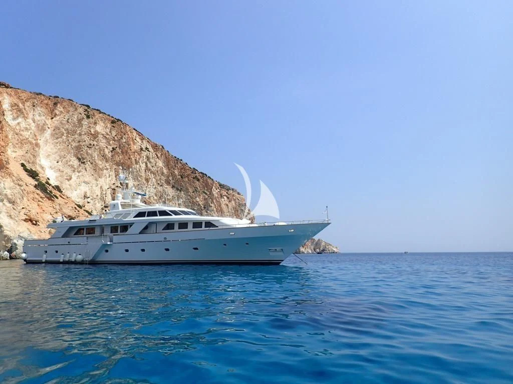 a boat in the water aboard OKTANA Yacht for Sale