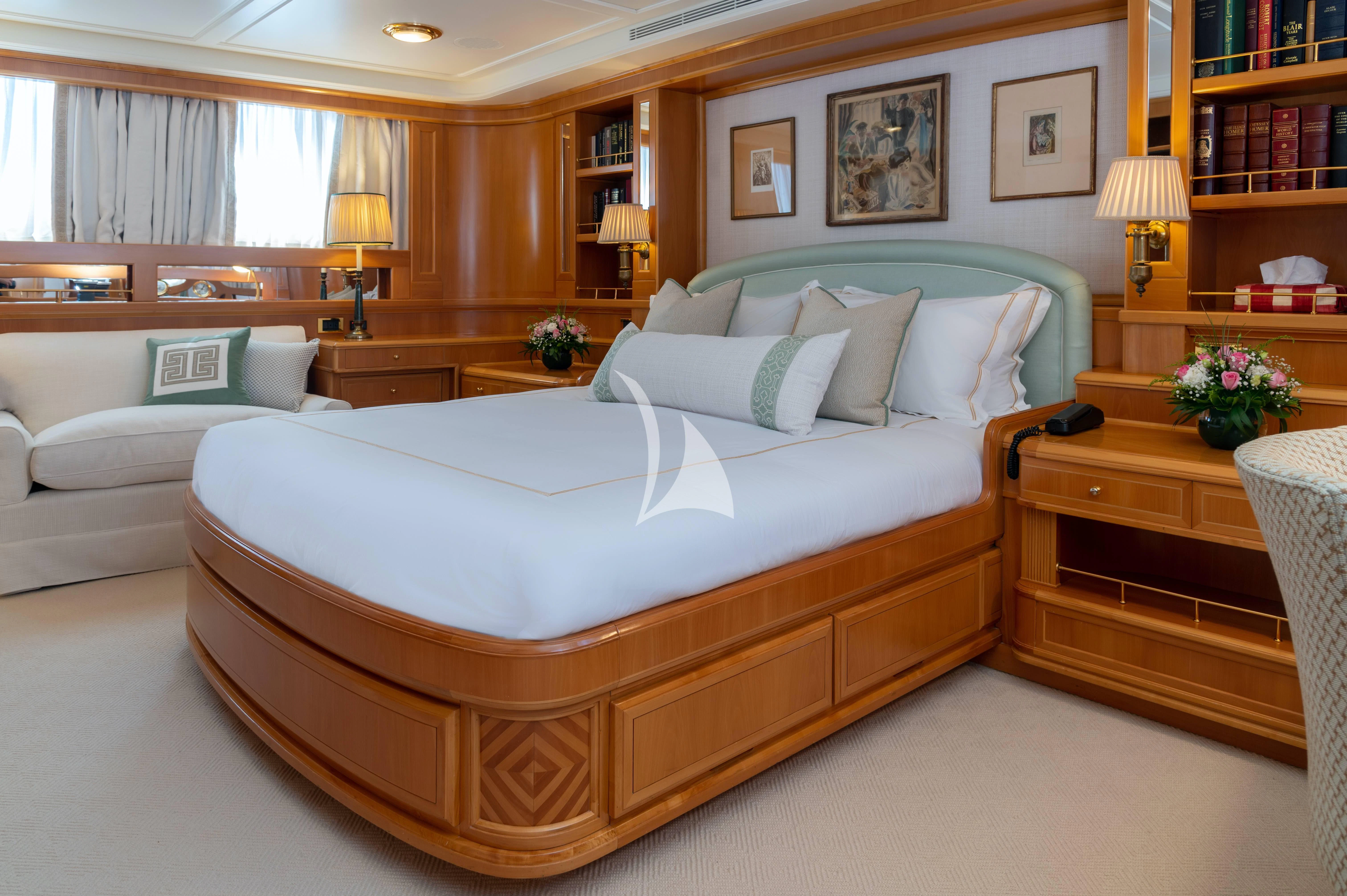 a bed in a room aboard OKTANA Yacht for Sale