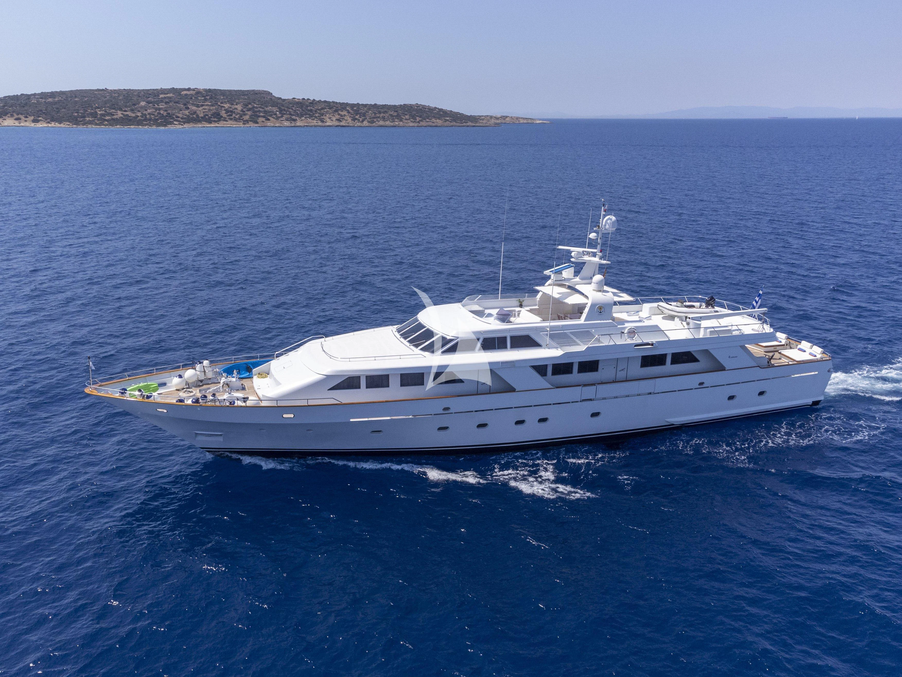 a white yacht in the water aboard OKTANA Yacht for Sale