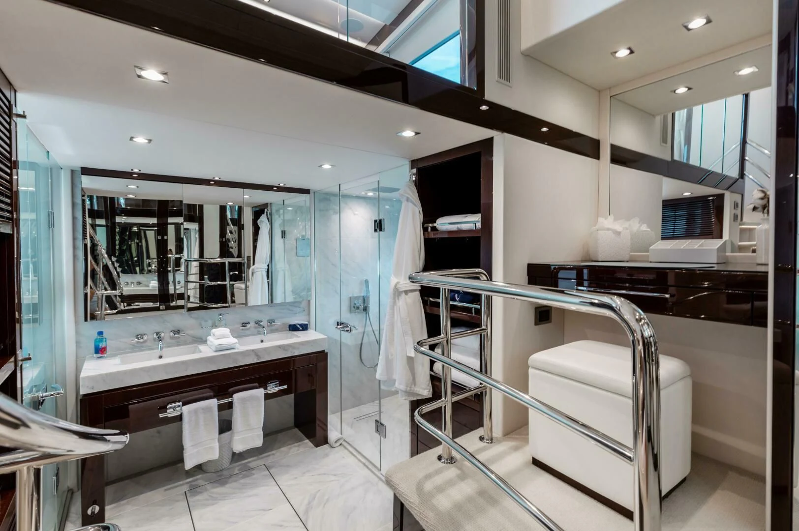 a bathroom with a sink and a mirror aboard MIRRACLE Yacht for Sale