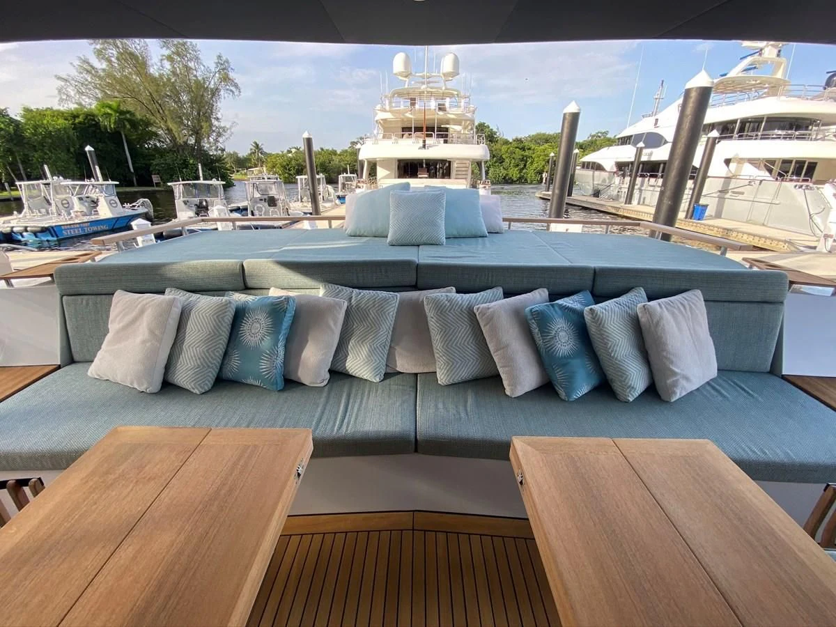 a couch on a deck aboard PERSISTENCE Yacht for Sale