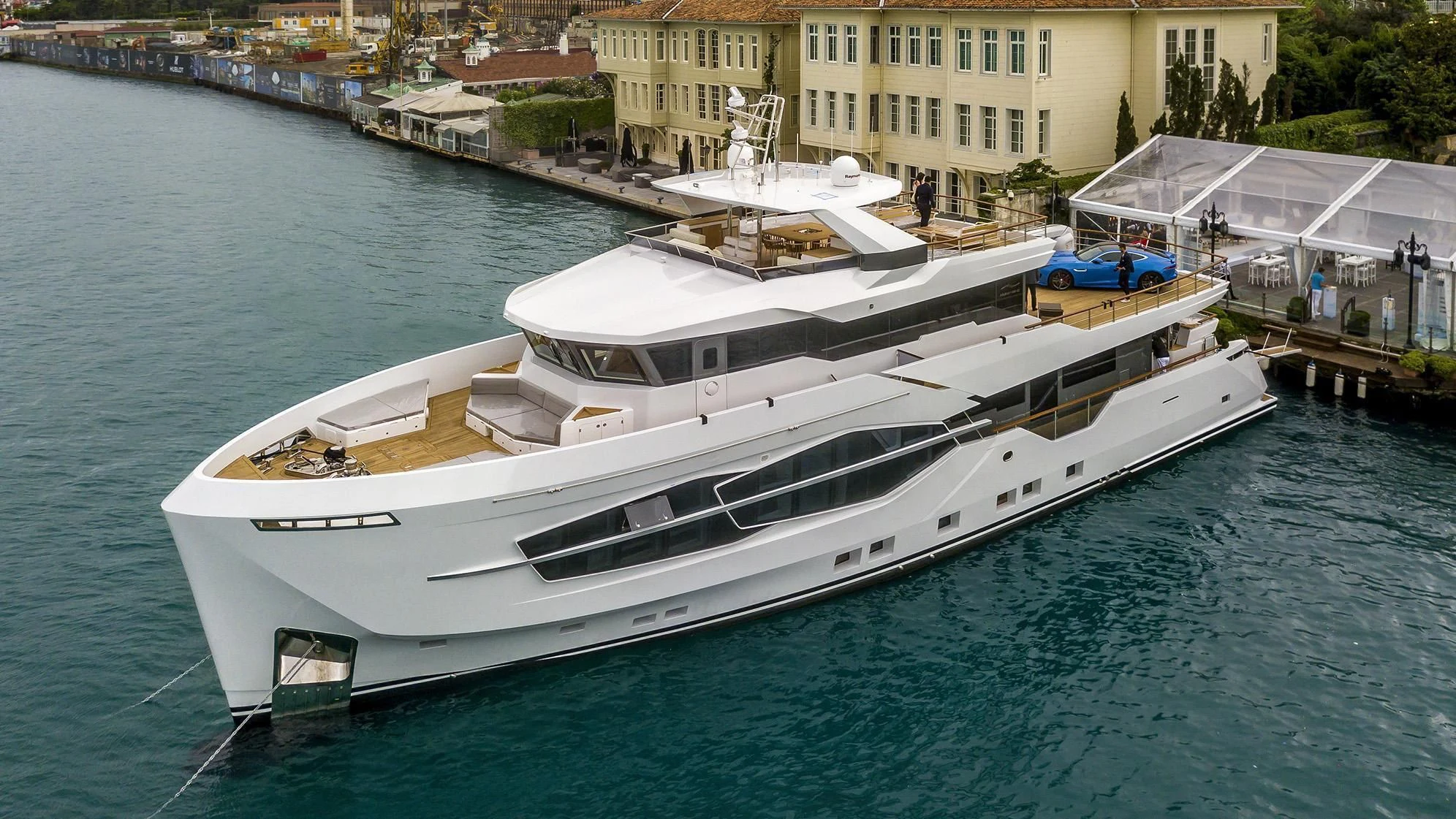 a boat docked at a pier aboard PERSISTENCE Yacht for Sale