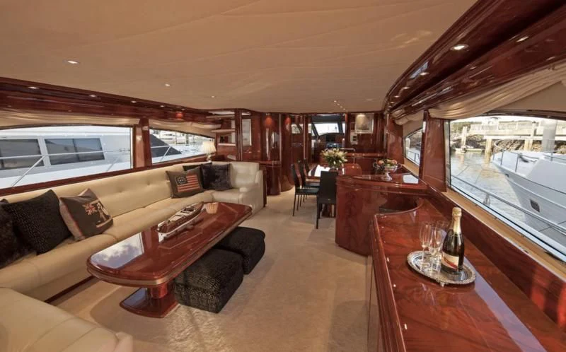 a living room with a large window aboard TIFFANY Yacht for Sale