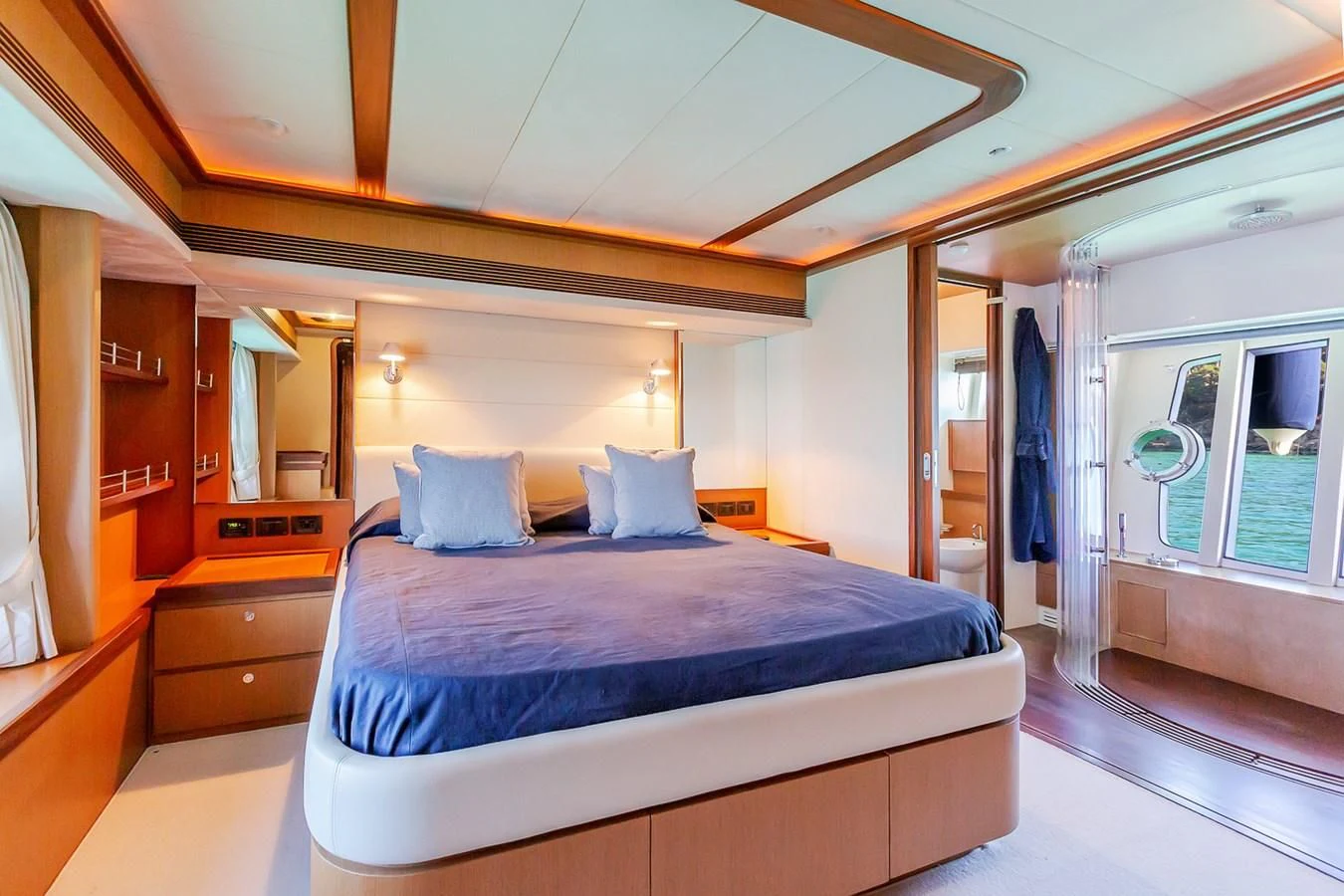 a bedroom with a large bed aboard BIJOU Yacht for Sale