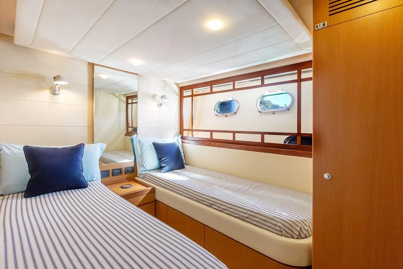a room with two beds aboard BIJOU Yacht for Sale