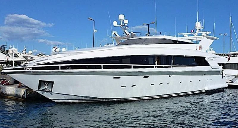 a white yacht in the water aboard MOONTAZZAM II Yacht for Sale