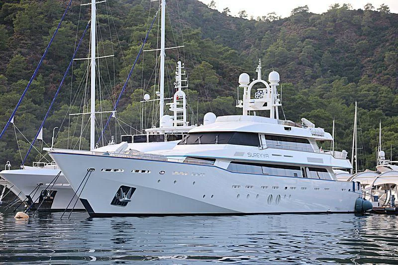 a large white boat in the water aboard SUREYYA Yacht for Sale
