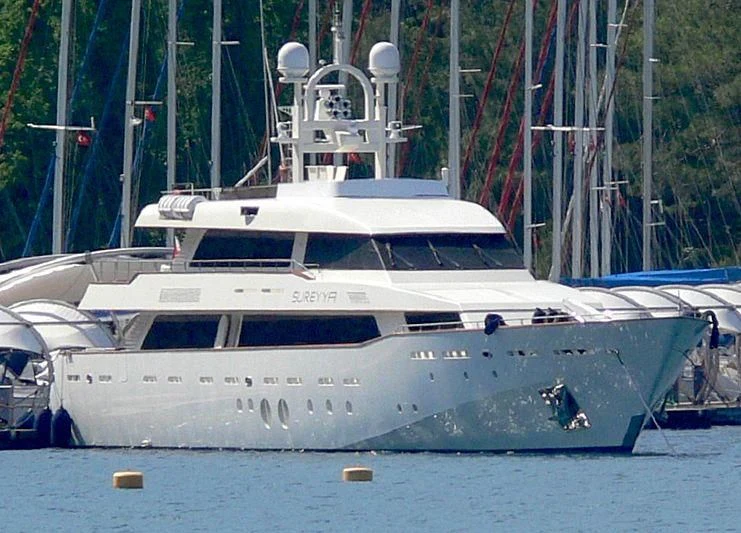 a white yacht on the water aboard SUREYYA Yacht for Sale