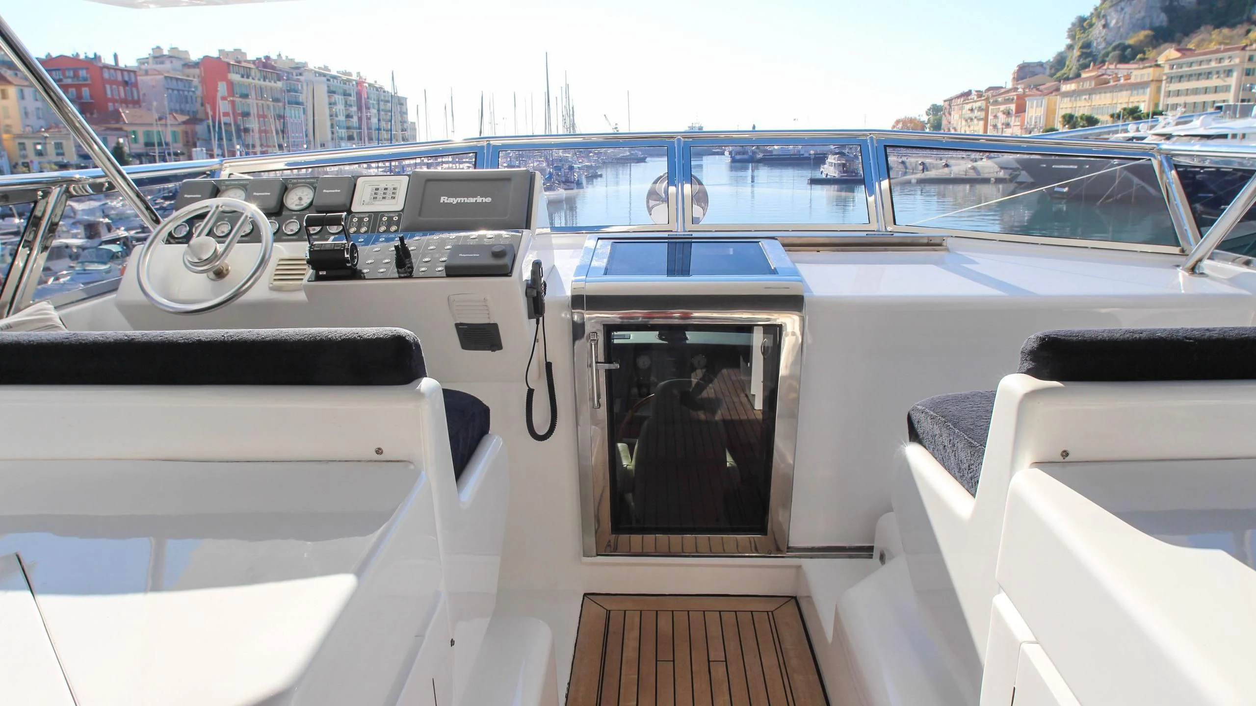 a view of a city from the cockpit of a plane aboard CIRCUS Yacht for Sale