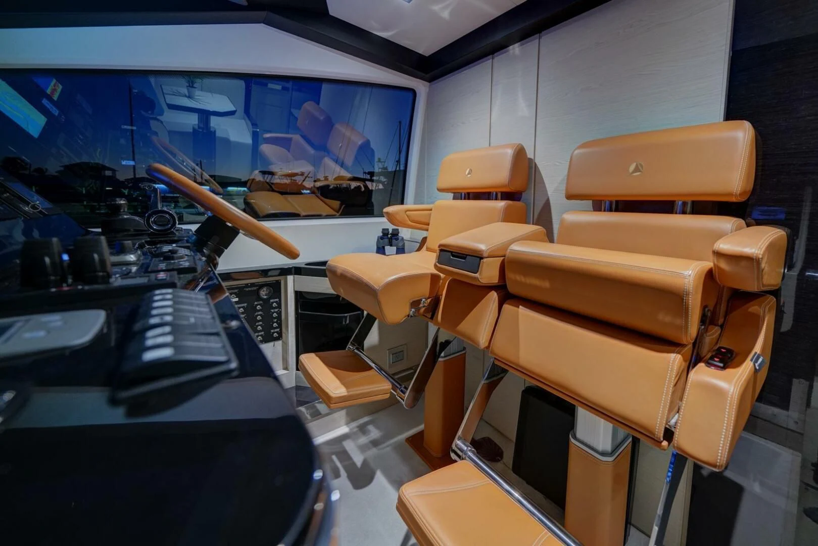 an office with a computer and chairs aboard 80 AZIMUT Yacht for Sale