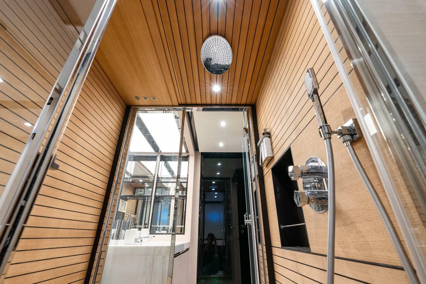 a building with a light fixture from the ceiling aboard 80 AZIMUT Yacht for Sale