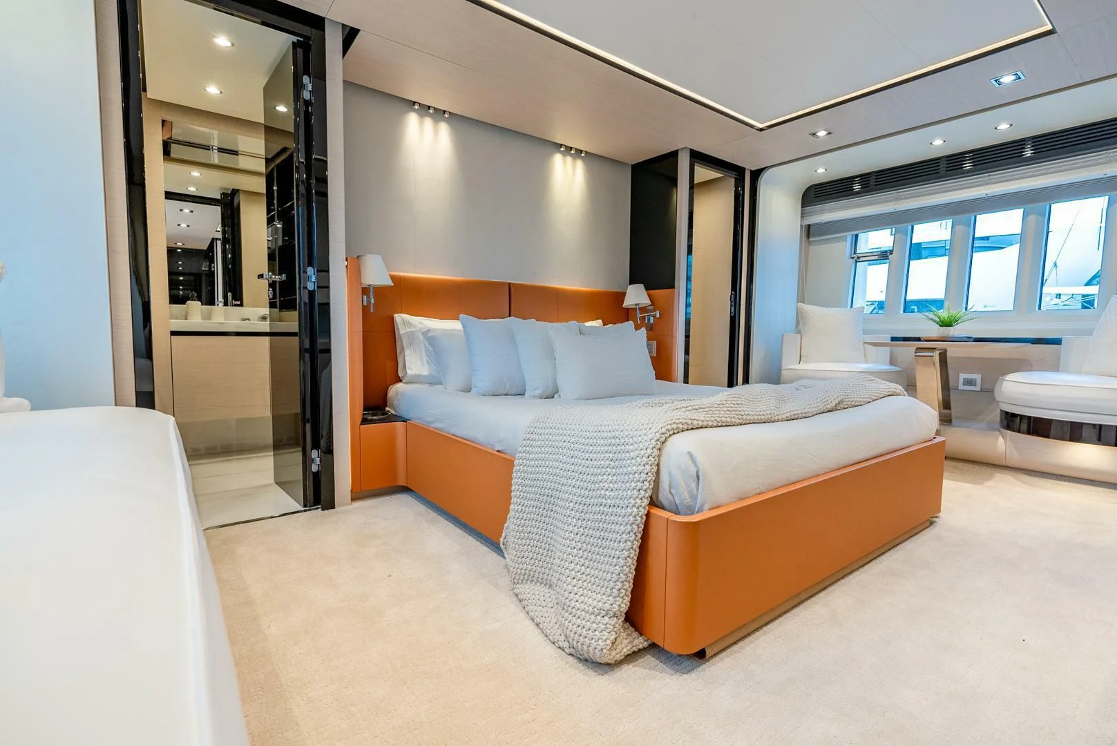 a bed in a room aboard 80 AZIMUT Yacht for Sale