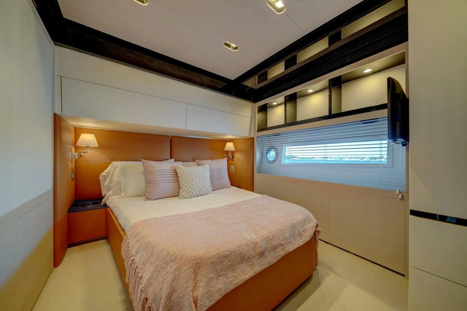 a bed in a room aboard 80 AZIMUT Yacht for Sale