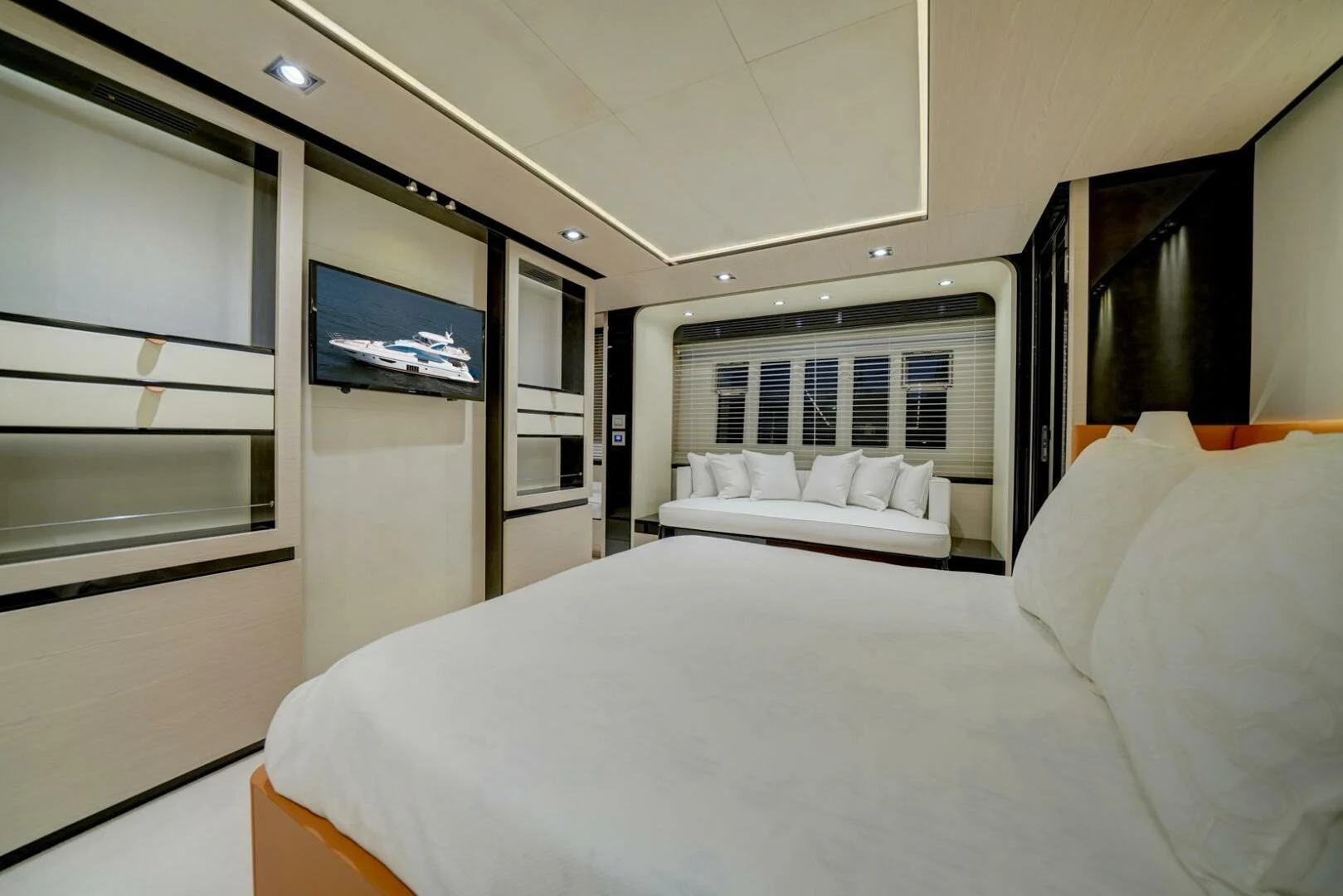 a bed in a room aboard 80 AZIMUT Yacht for Sale
