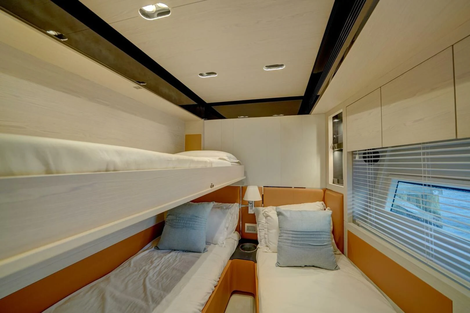 a room with two beds aboard 80 AZIMUT Yacht for Sale