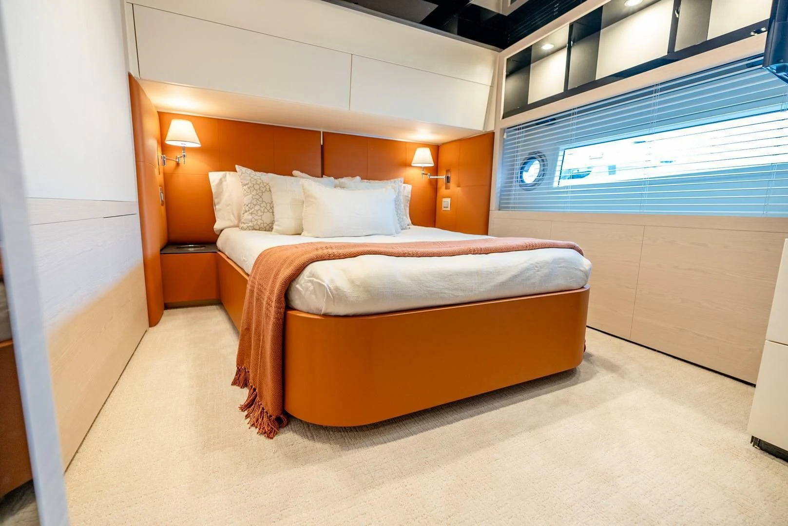a bed in a room aboard 80 AZIMUT Yacht for Sale