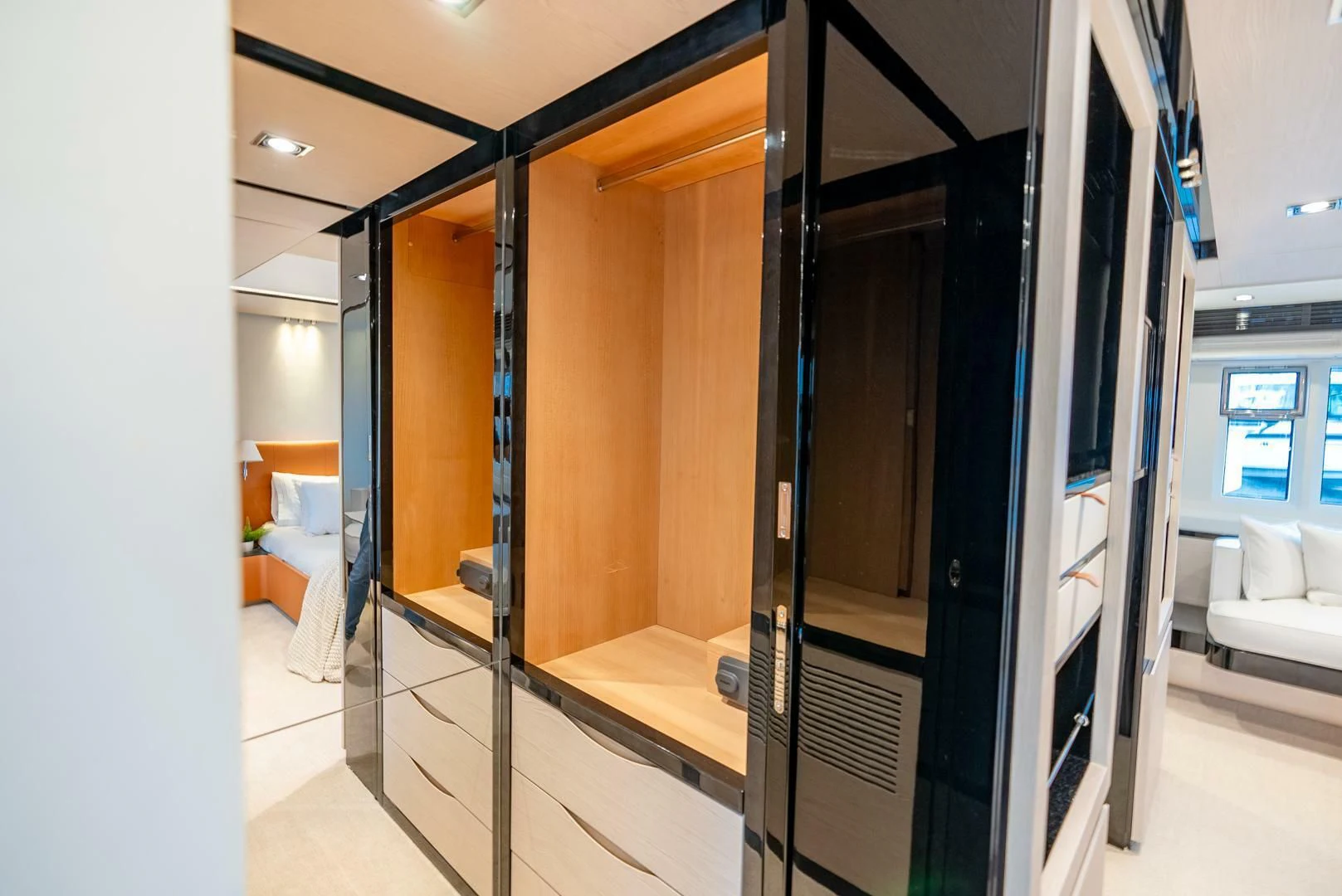 a large bathroom with a glass shower aboard 80 AZIMUT Yacht for Sale