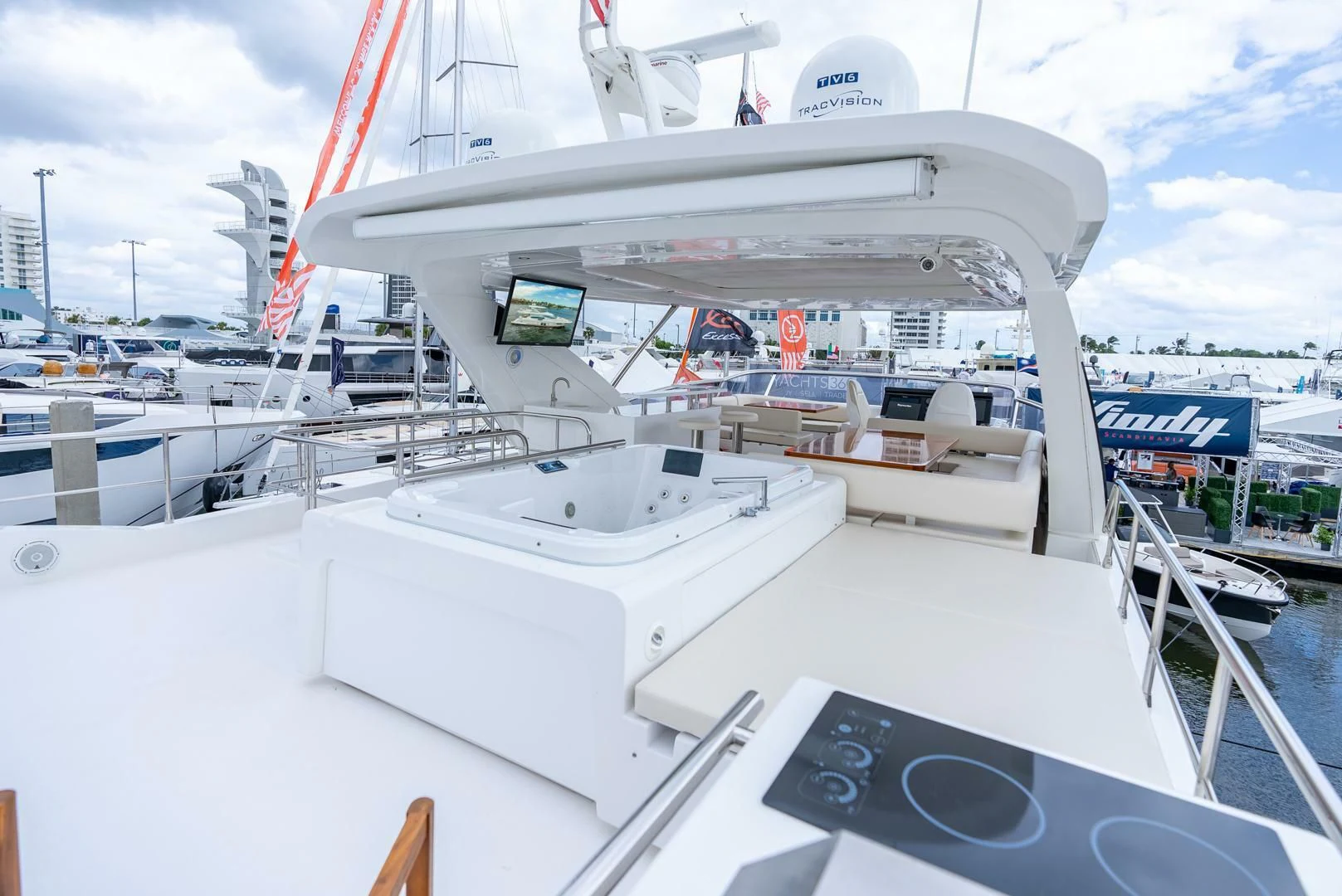 a large white boat on a dock aboard 80 AZIMUT Yacht for Sale