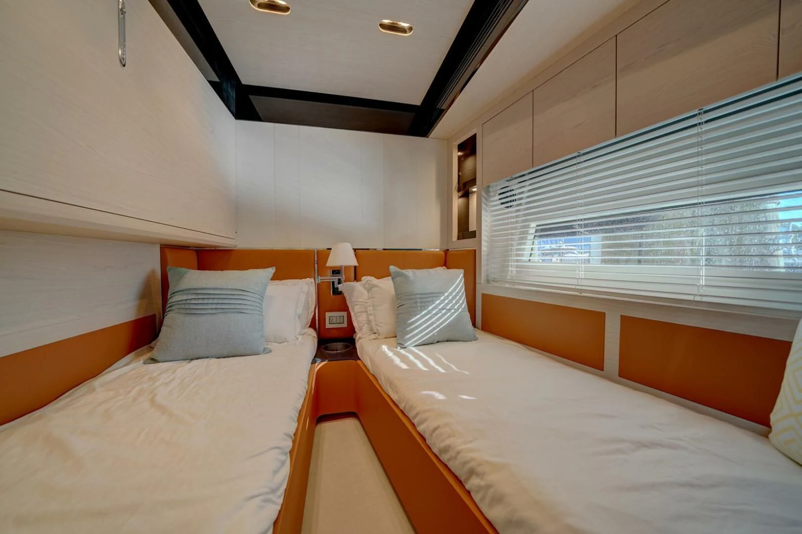 a room with two beds aboard 80 AZIMUT Yacht for Sale