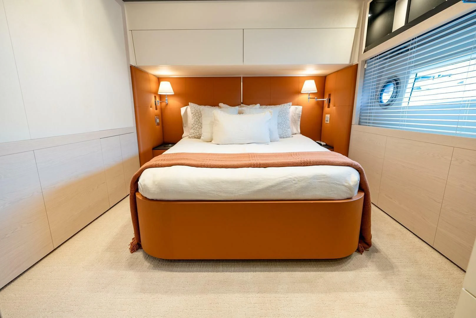 a bed in a room aboard 80 AZIMUT Yacht for Sale