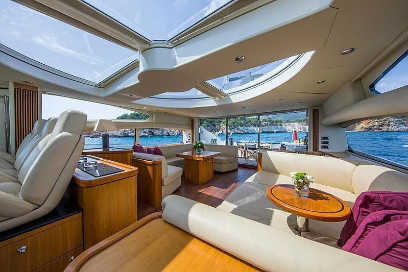 inside of a room with a large window and a view of the ocean aboard INFINITO Yacht for Sale