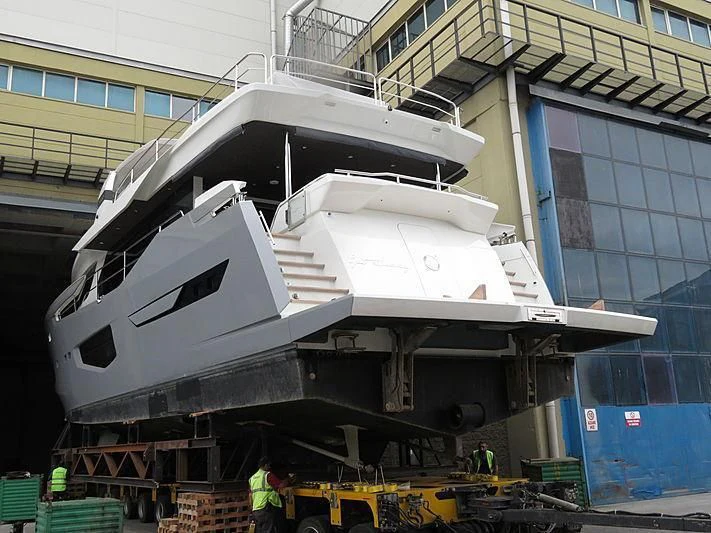 a large white ship with a large metal frame aboard SUN RISE Yacht for Sale