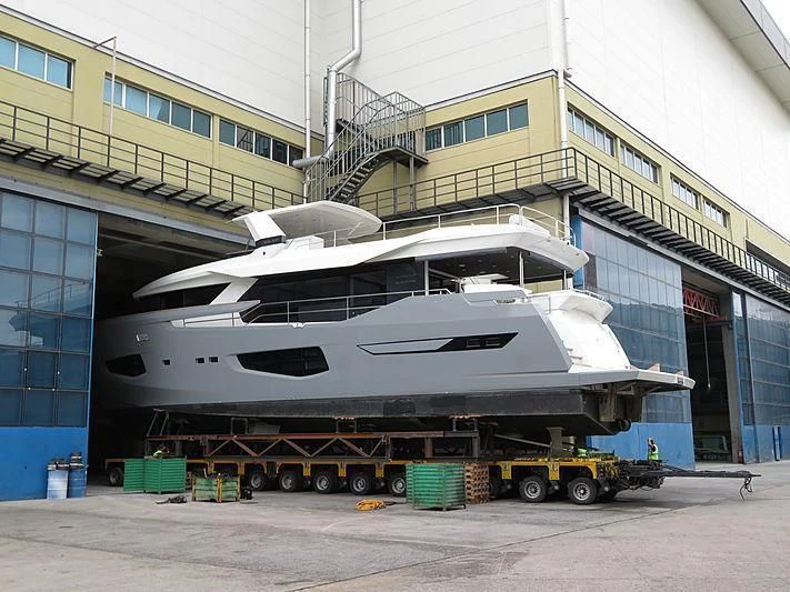 a boat on a trailer aboard SUN RISE Yacht for Sale