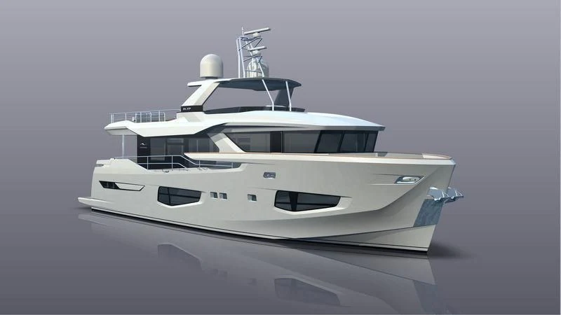 a white yacht with a white background aboard SUN RISE Yacht for Sale