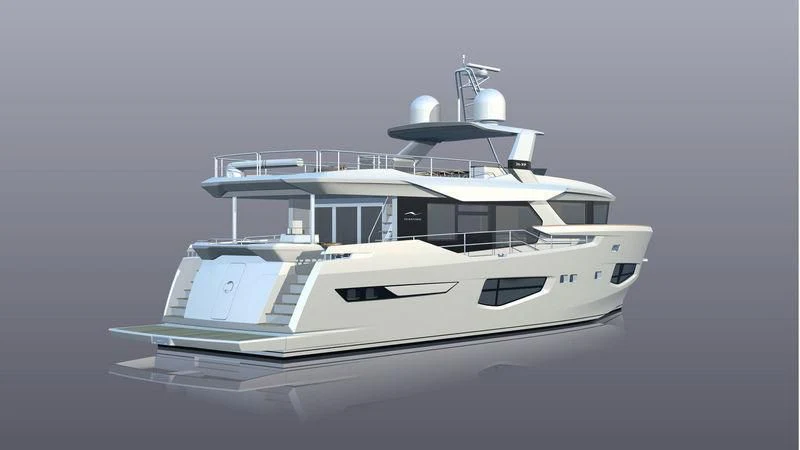a white yacht with a white ceiling aboard SUN RISE Yacht for Sale