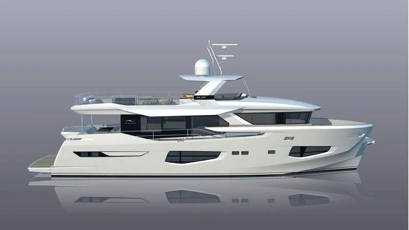 a white yacht with a white background aboard SUN RISE Yacht for Sale