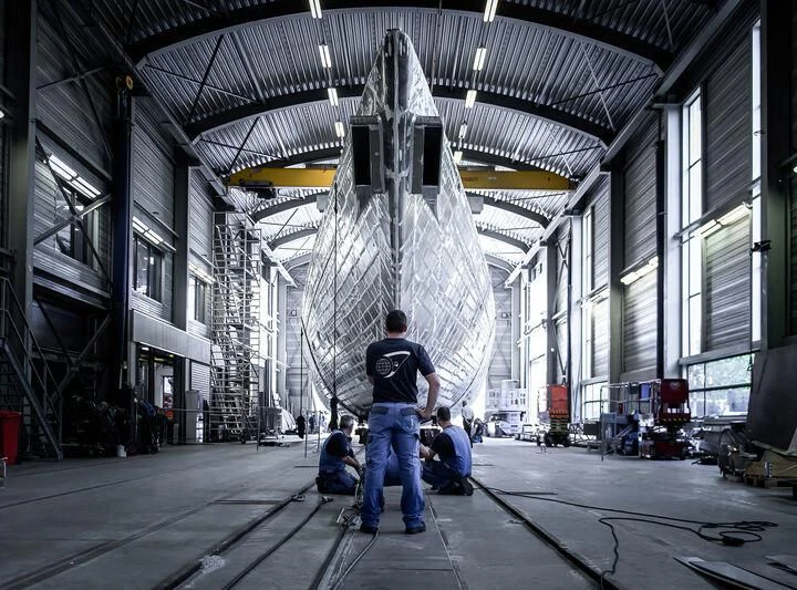 a person standing in a building aboard PROJECT ZERO Yacht for Sale