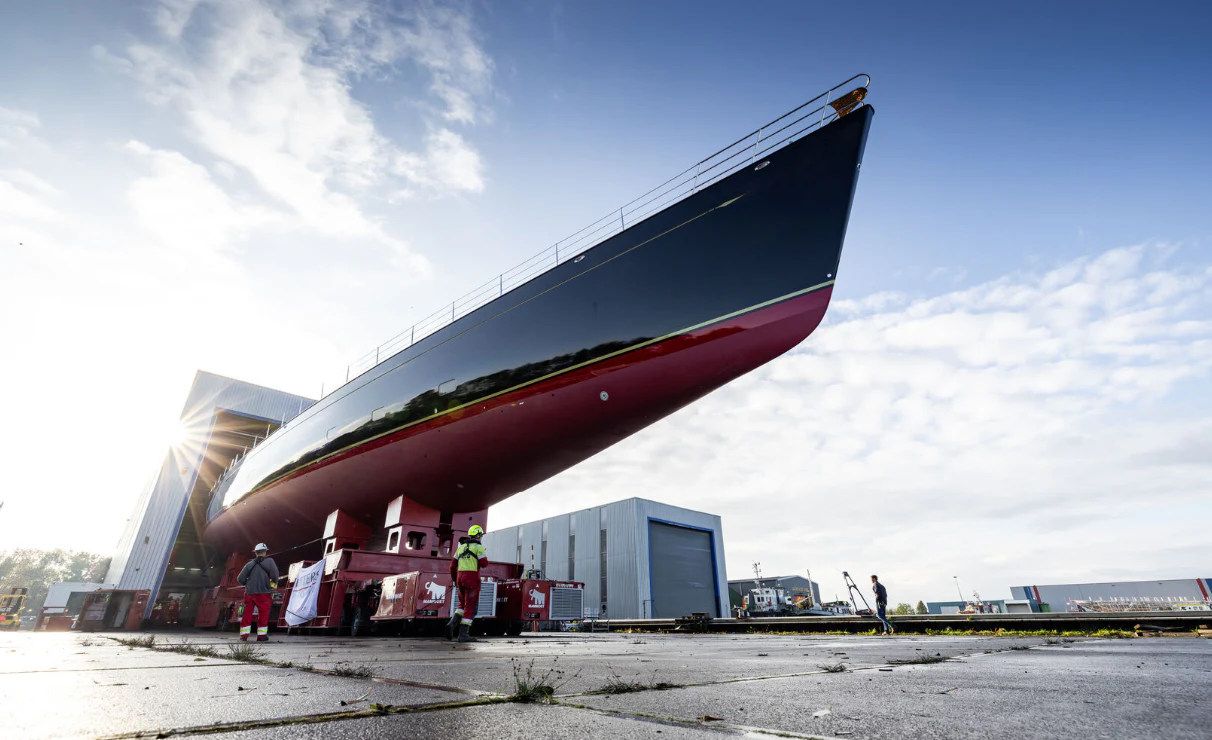 a large red and white boat aboard PROJECT ZERO Yacht for Sale