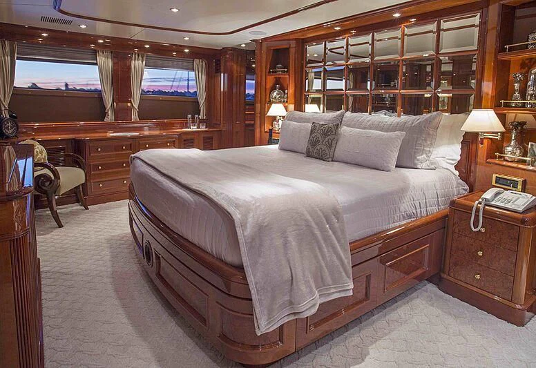 a bed in a room aboard FELICITA Yacht for Sale